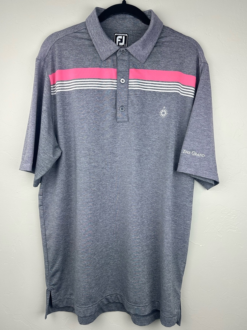 FootJoy Athletic Fit Golf Polo Gray Pink Stripe Performance Shirt L
